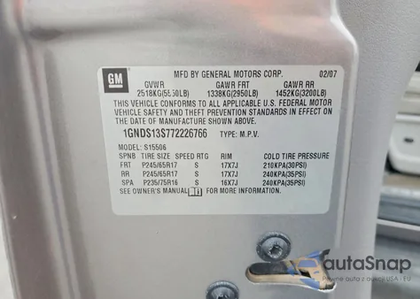 2007 Chevrolet Trailblazer Ls из США, поврежденный, VIN 1GNDS13S772226766